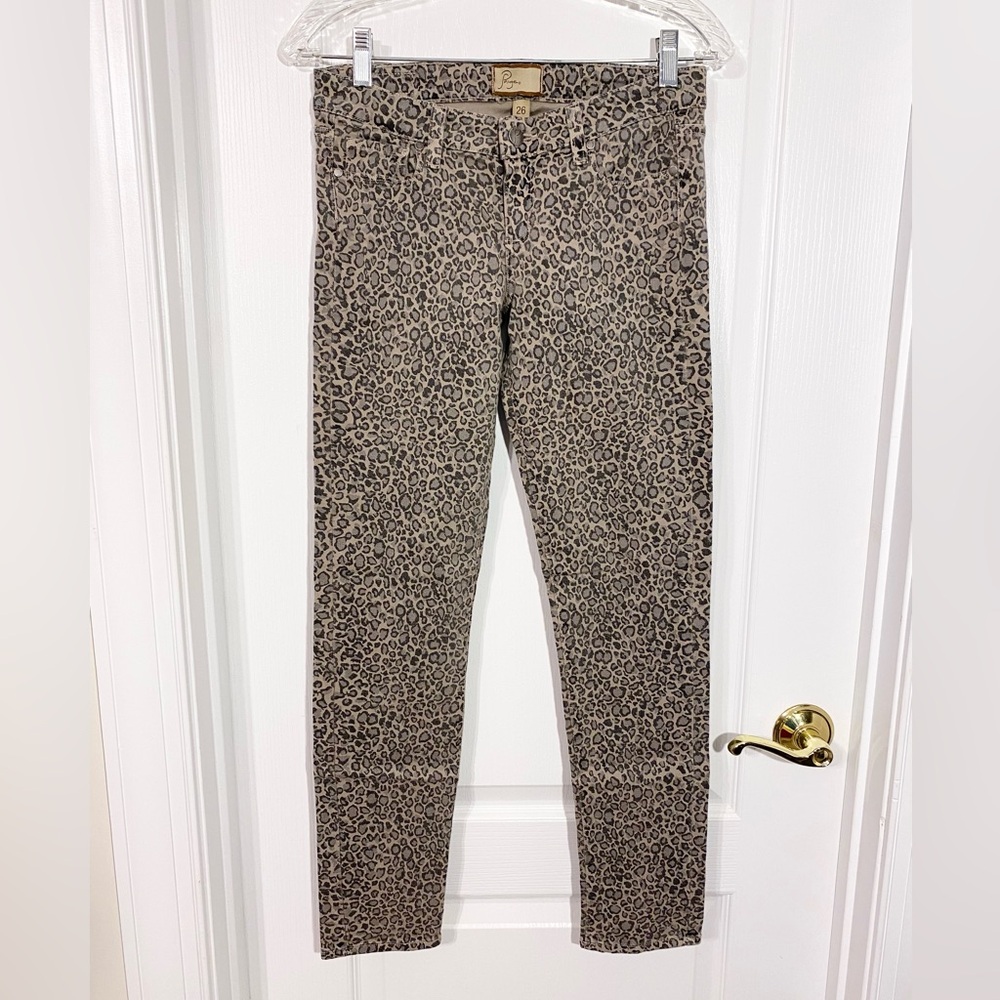 PAIGE USA Made Leopard Cheetah Print Skinny Ankle Jeans Peg Style Gray Size 26